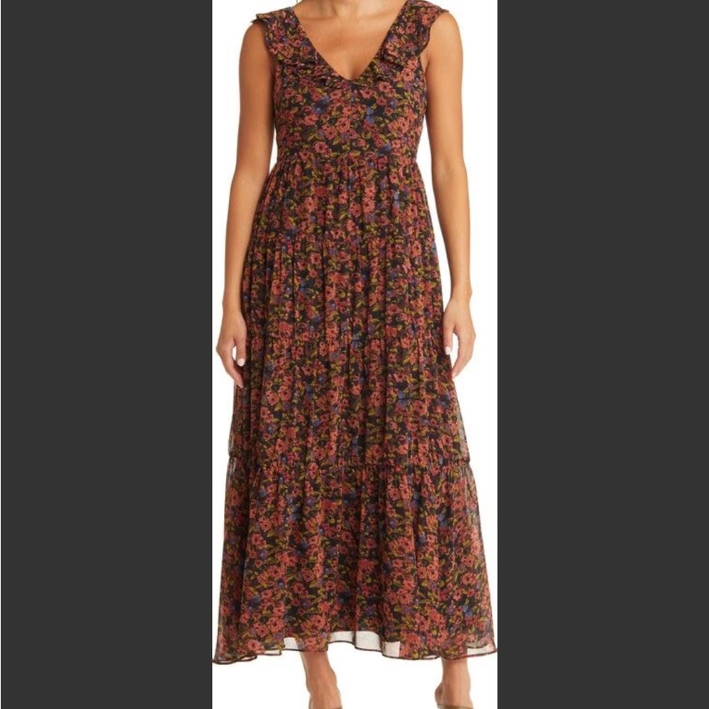 Chelsea28 ruffle neck tiered maxi dress